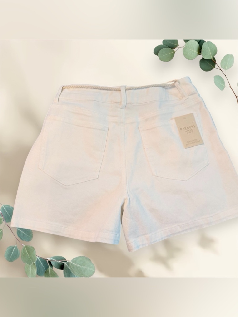 NWT Farmers Market Embroidered Off White High Rise Shorts w/Tassel Belt Sz 10 - Picture 2 of 7